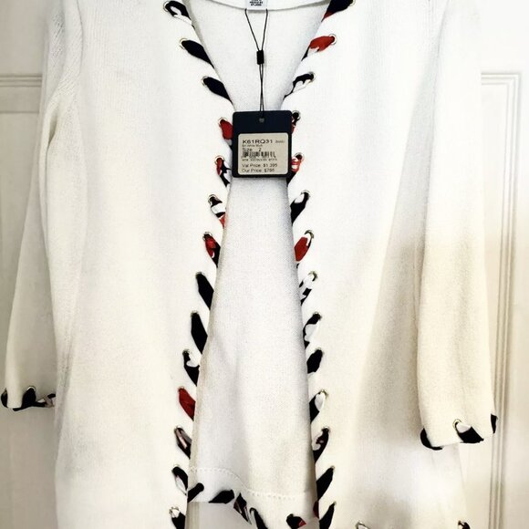 NWT $1395 St. John Santana Knit White Lace Trimmed Sweater Blazer Cardigan Sz 2 - Picture 4 of 7